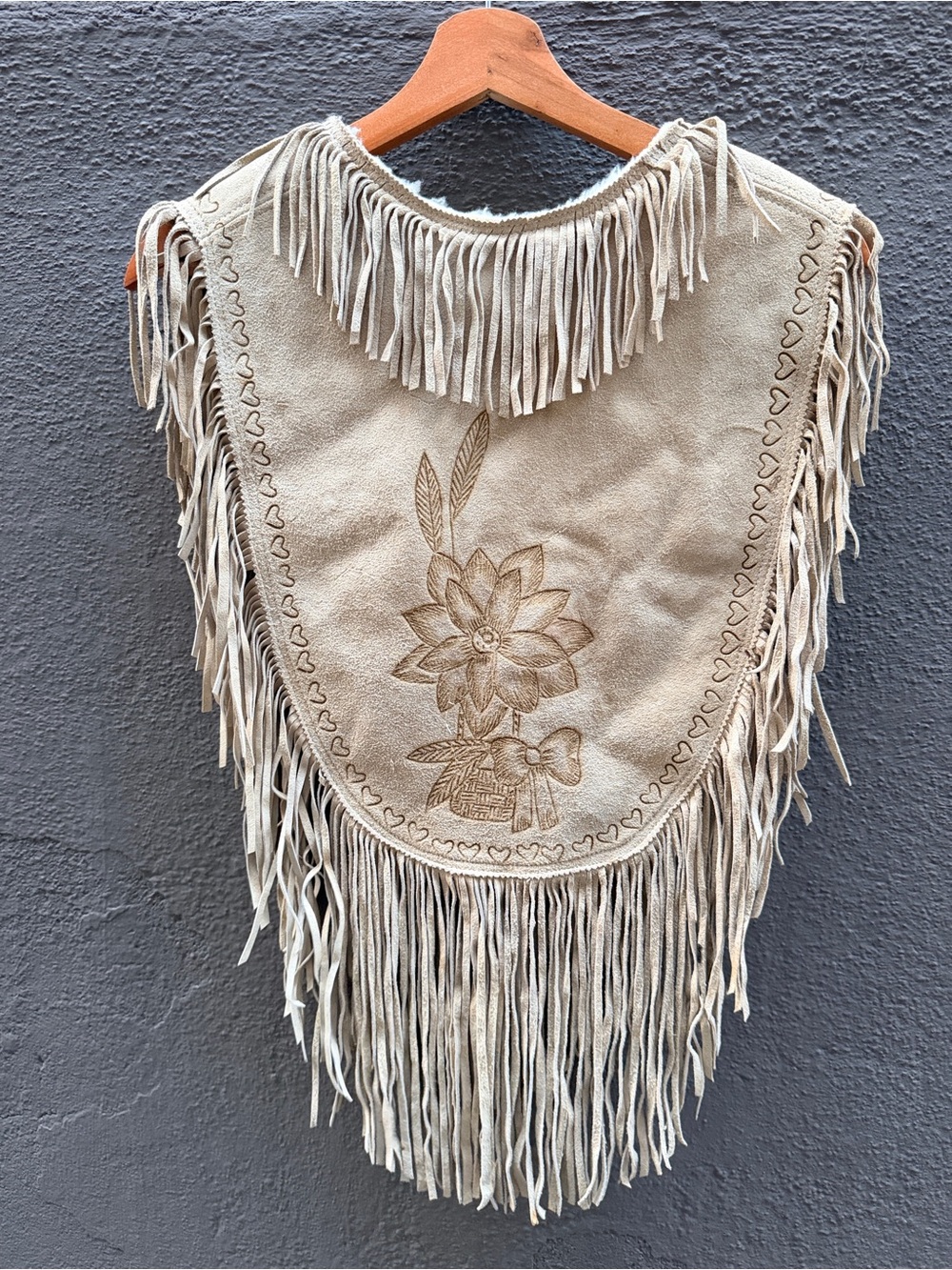 Vintage Gaitan Genuine Leather Mexico Fringe Poncho | Boho Western Suede Cape - Picture 6 of 8